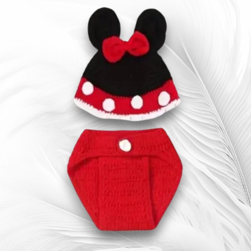 Newborn Crochet Outfit – Hat + Diaper Cover Handmade Crochet Baby Costume Set - Picture 2 of 4